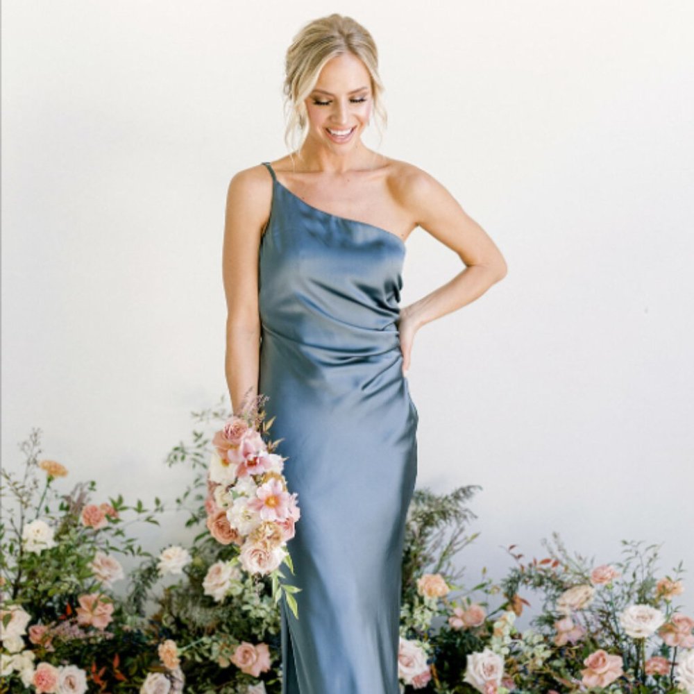 Revelry Jade French Blue Satin Bridesmaid Dress Size 4 P